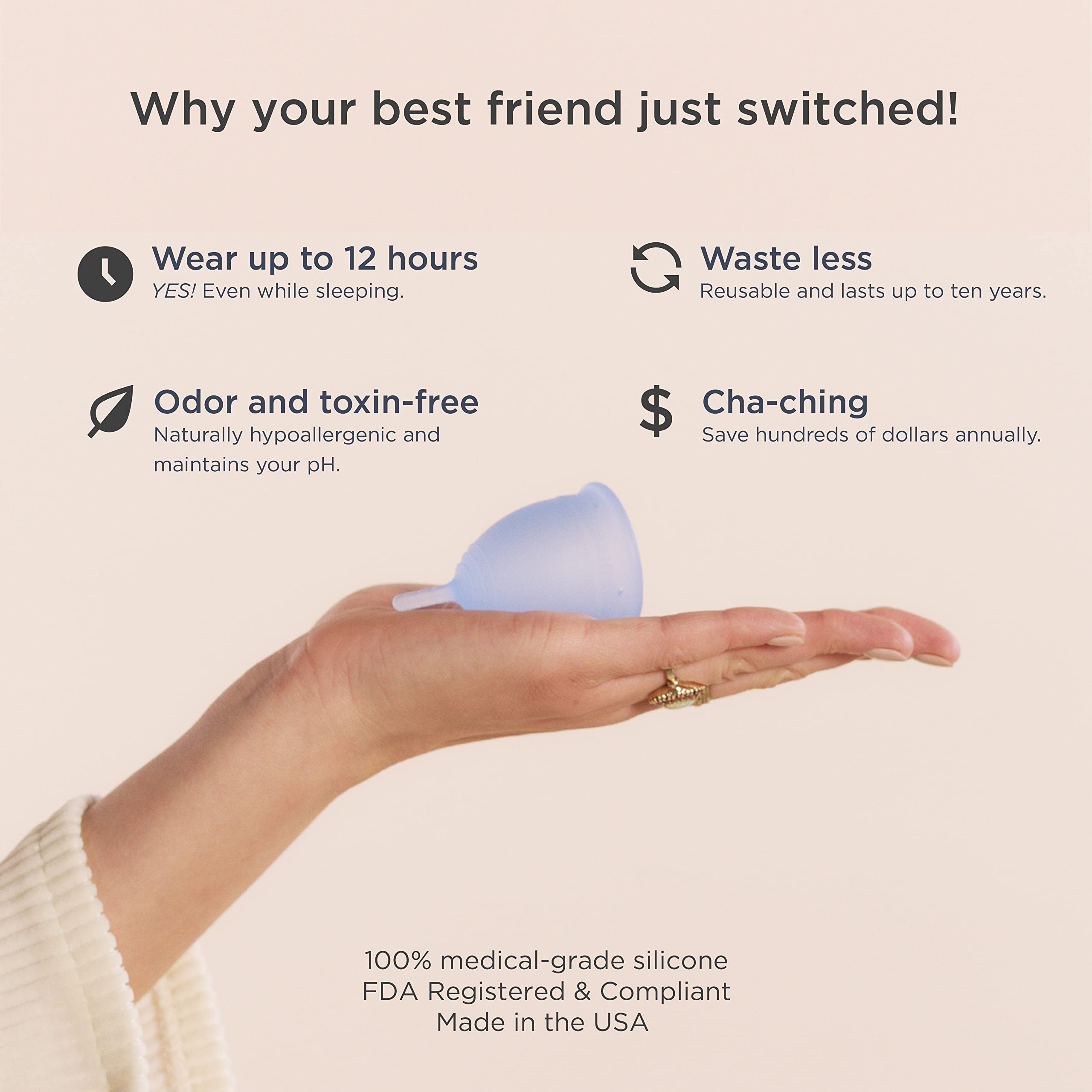 Saalt Menstrual Cup - Premium Design - Most Comfortable Period Cup - #1 Active Cup - Wear for 12 Hours - Soft, Flexible, Reusable Medical-Grade Silicone - Made in USA - Image 4