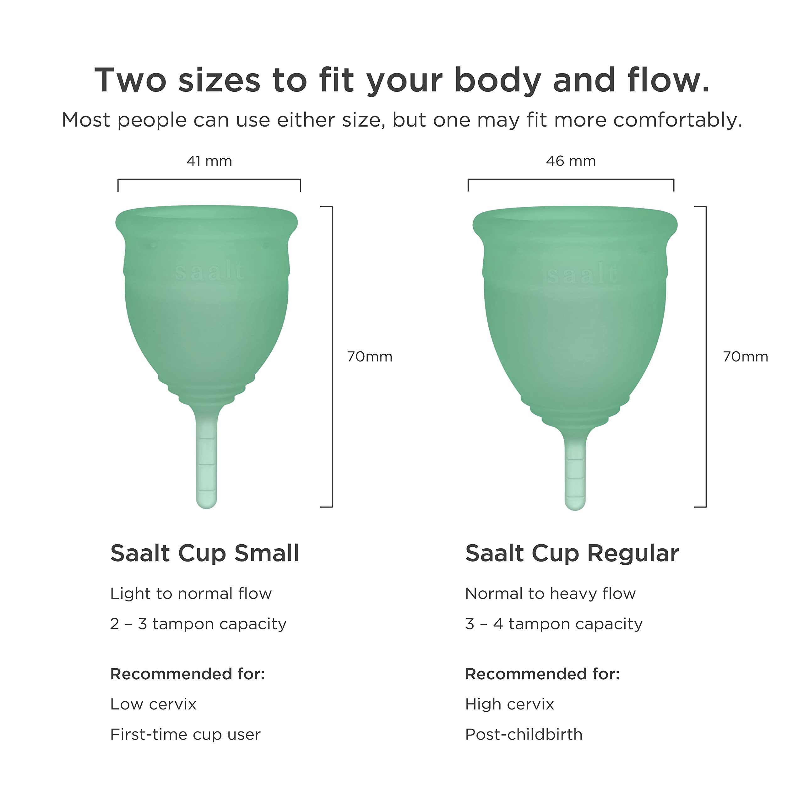 Saalt Twin Pack - Reusable Medical-Grade Silicone Period Cup - Wear for 12 Hours - Saalt Soft & Original Firmness (Regular) - Image 5
